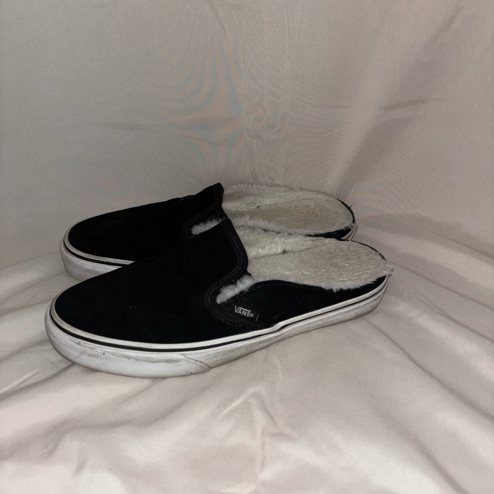 Vans Black Fuzzy Lined Slip-On Shoes